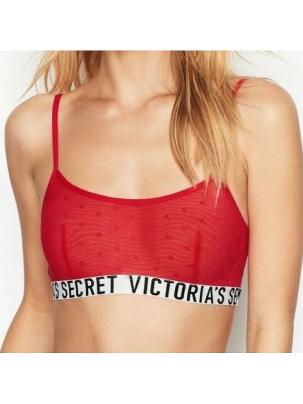 Victoria’s Secret Mesh Bra Bralette Red Hearts Logo size M L Sleepwear